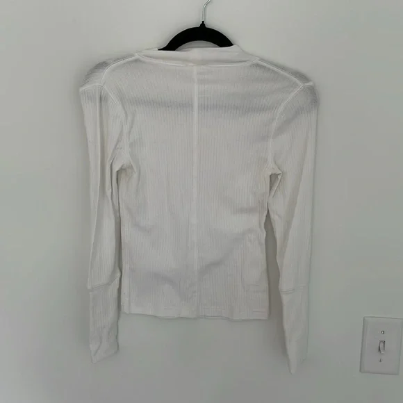 Intimately Free People White Fitted Ribbed Cotton Long Sleeve Top - Size S - Picture 4 of 5